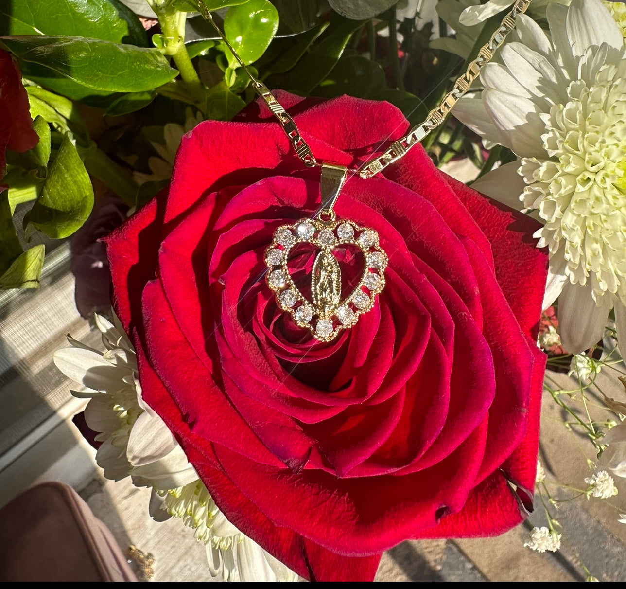 White virgin heart necklace