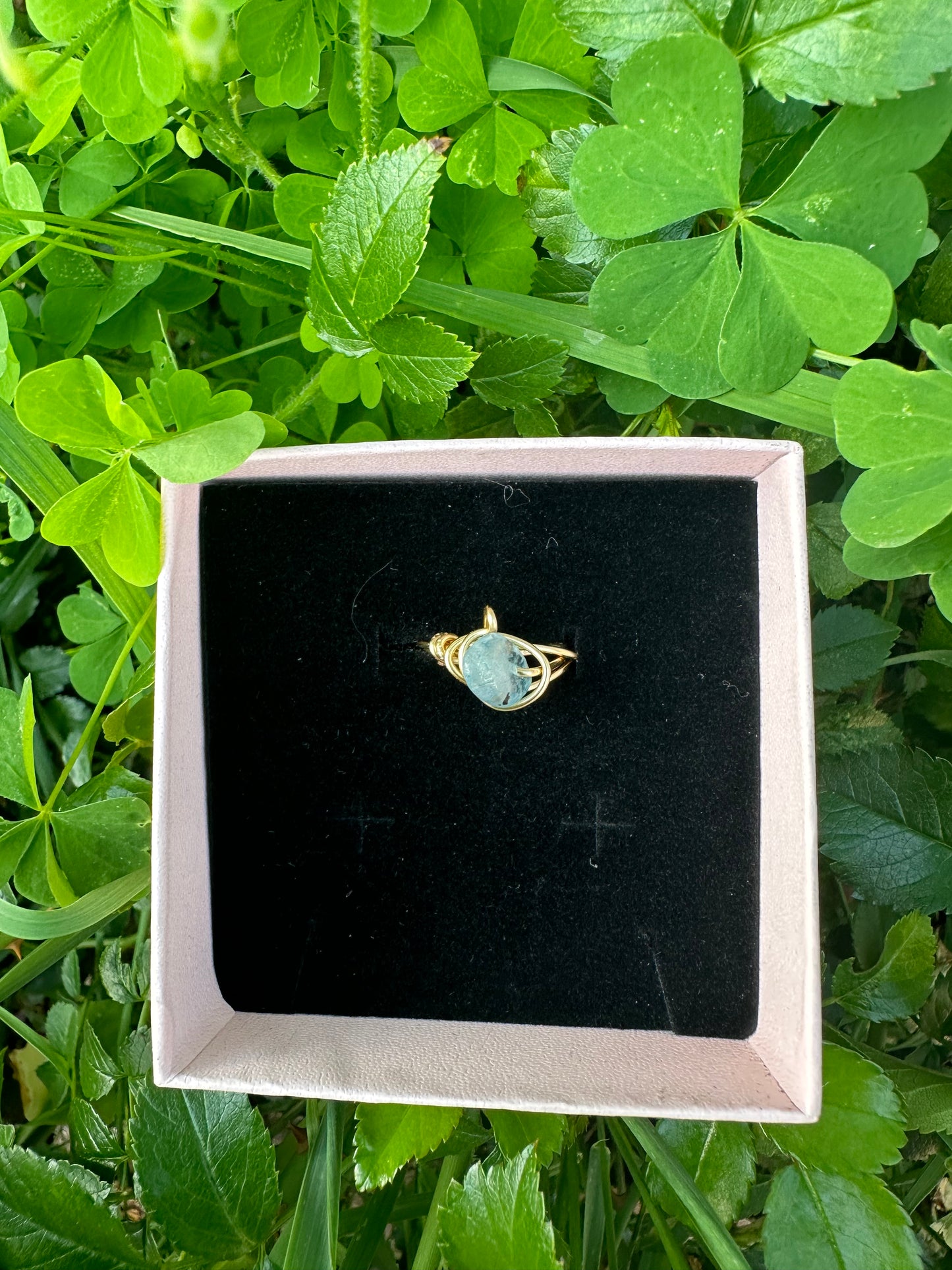 Blue crystal wire ring