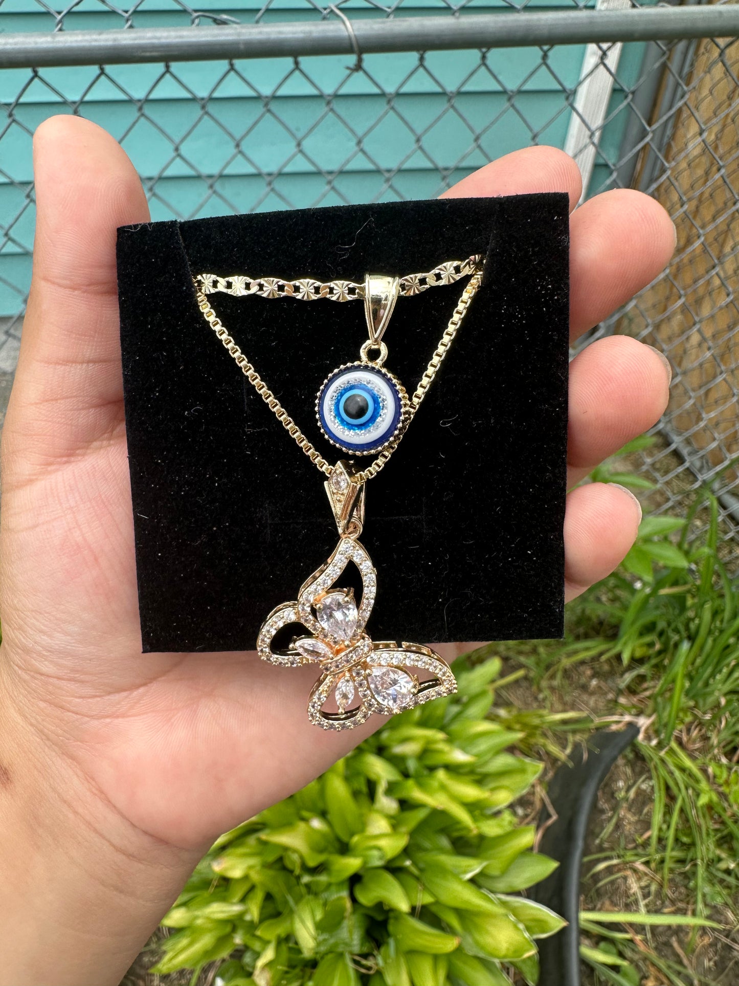 Evil eye and butterfly necklace set
