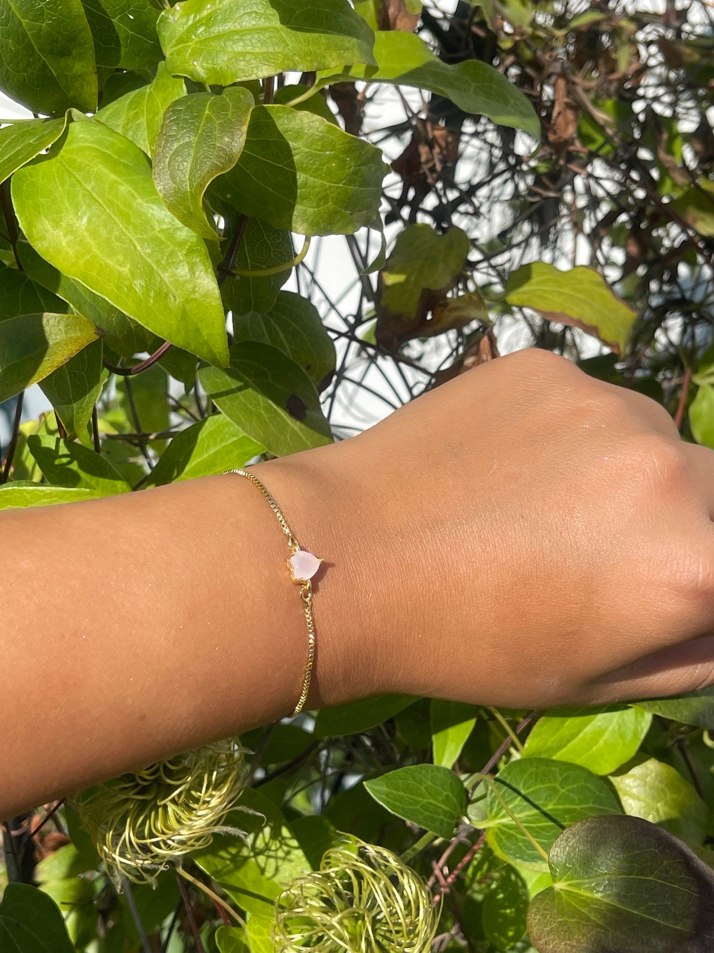 Pink heart diamond string gold bracelet