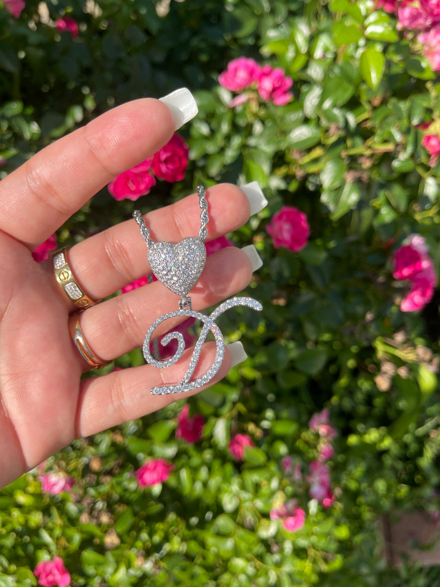 “ D” initial heart silver heart necklace