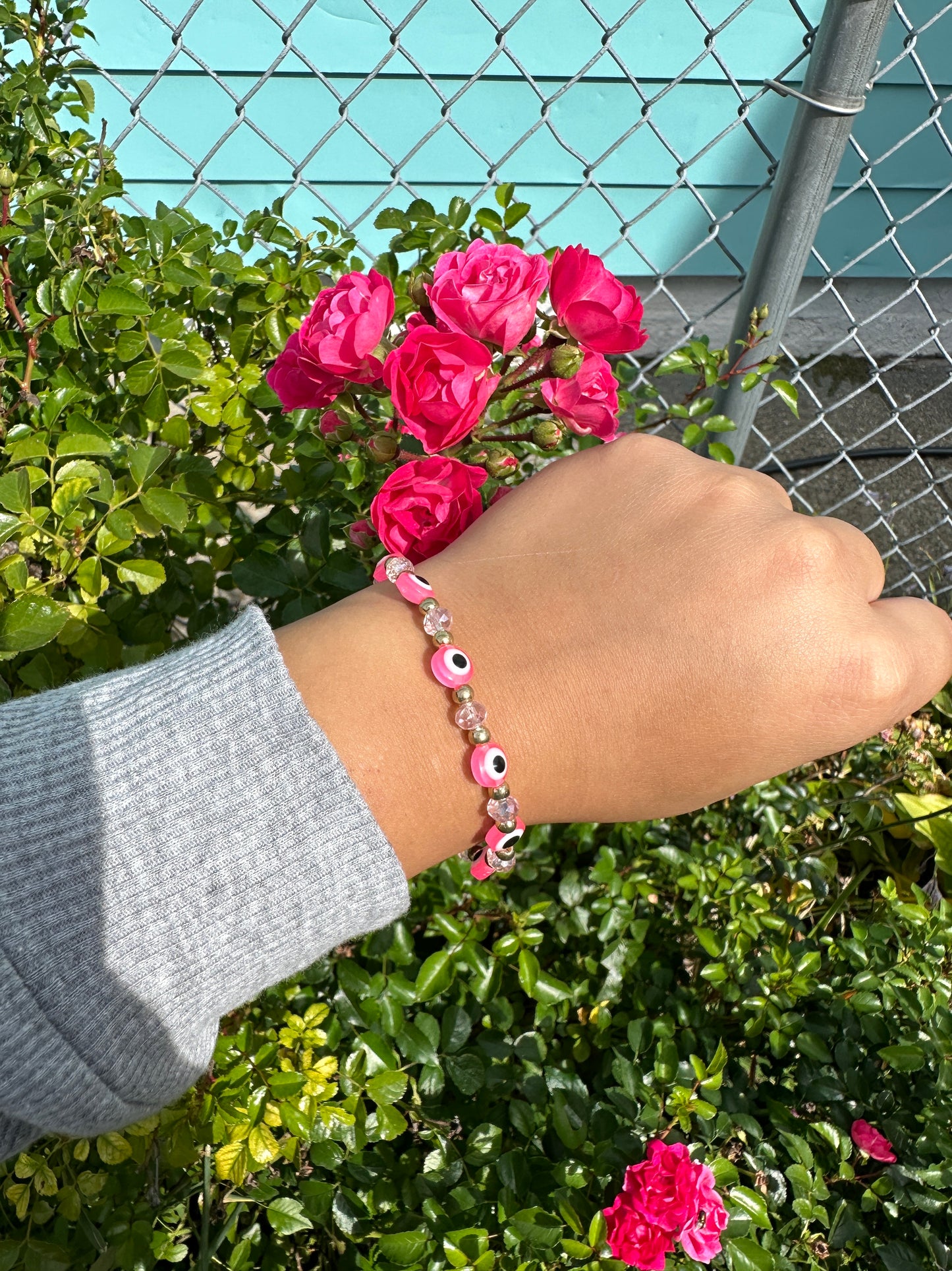 Pink evil eye bracelet