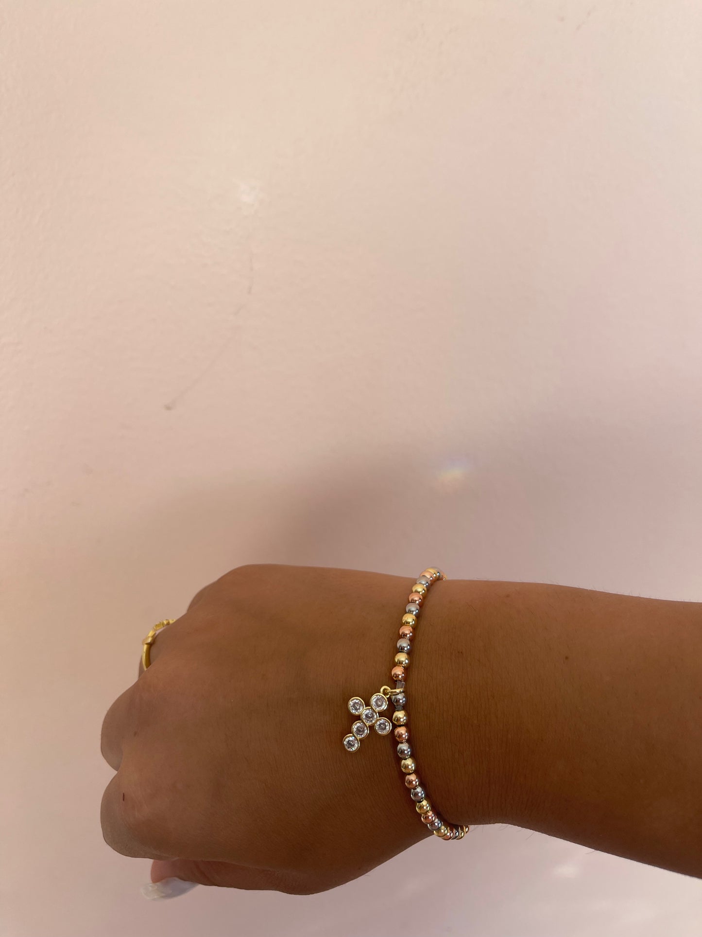 Gold bead cross bracelet