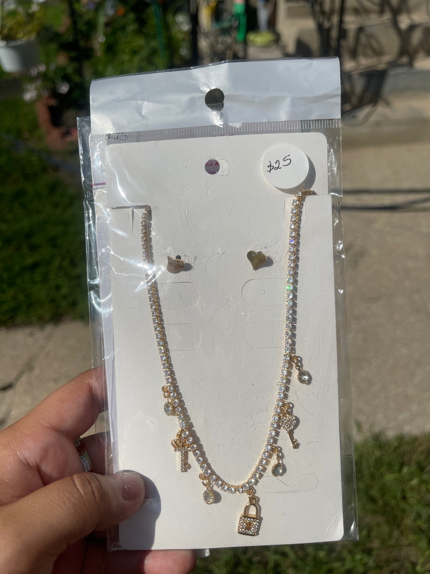 Locket charm necklace with earrings sets