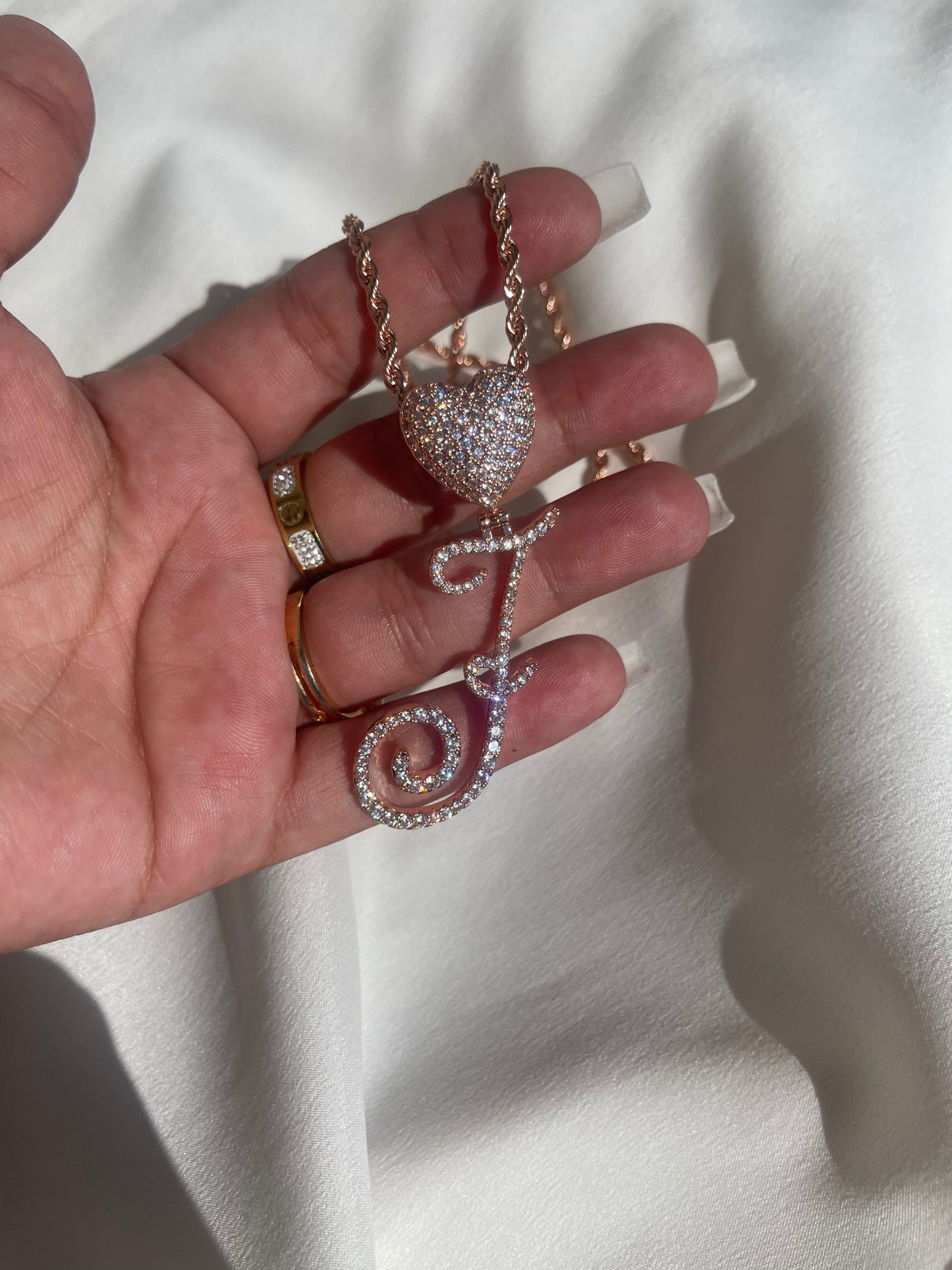 “J” Heart initial necklace rose gold
