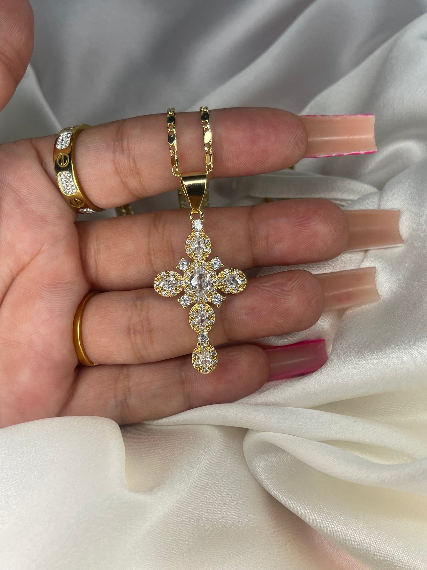 Iced cross necklace gold